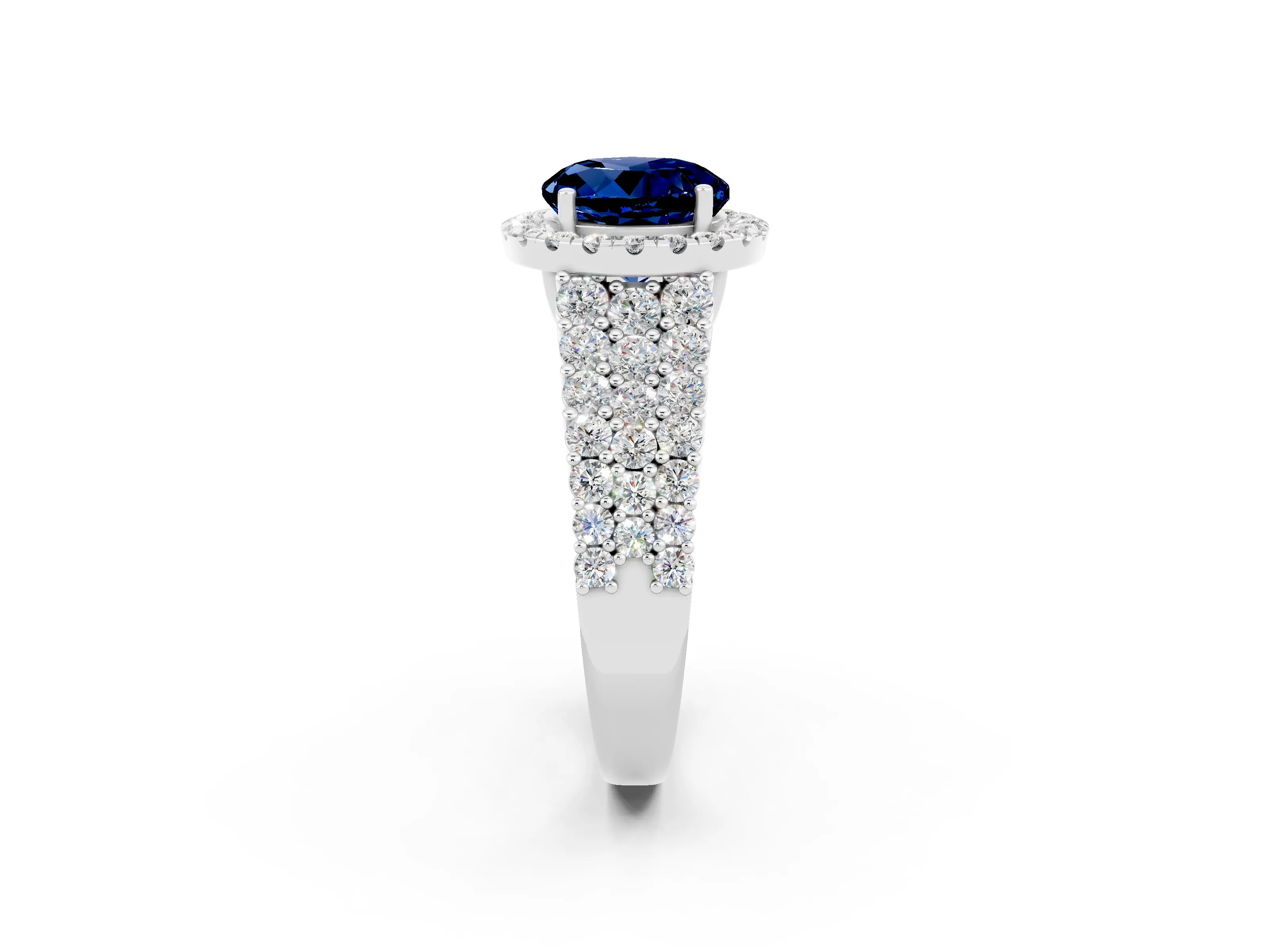 White gold Round Cut Halo Pavé Diamond Engagement Ring with Split Shank and Four-Prong Setting_2