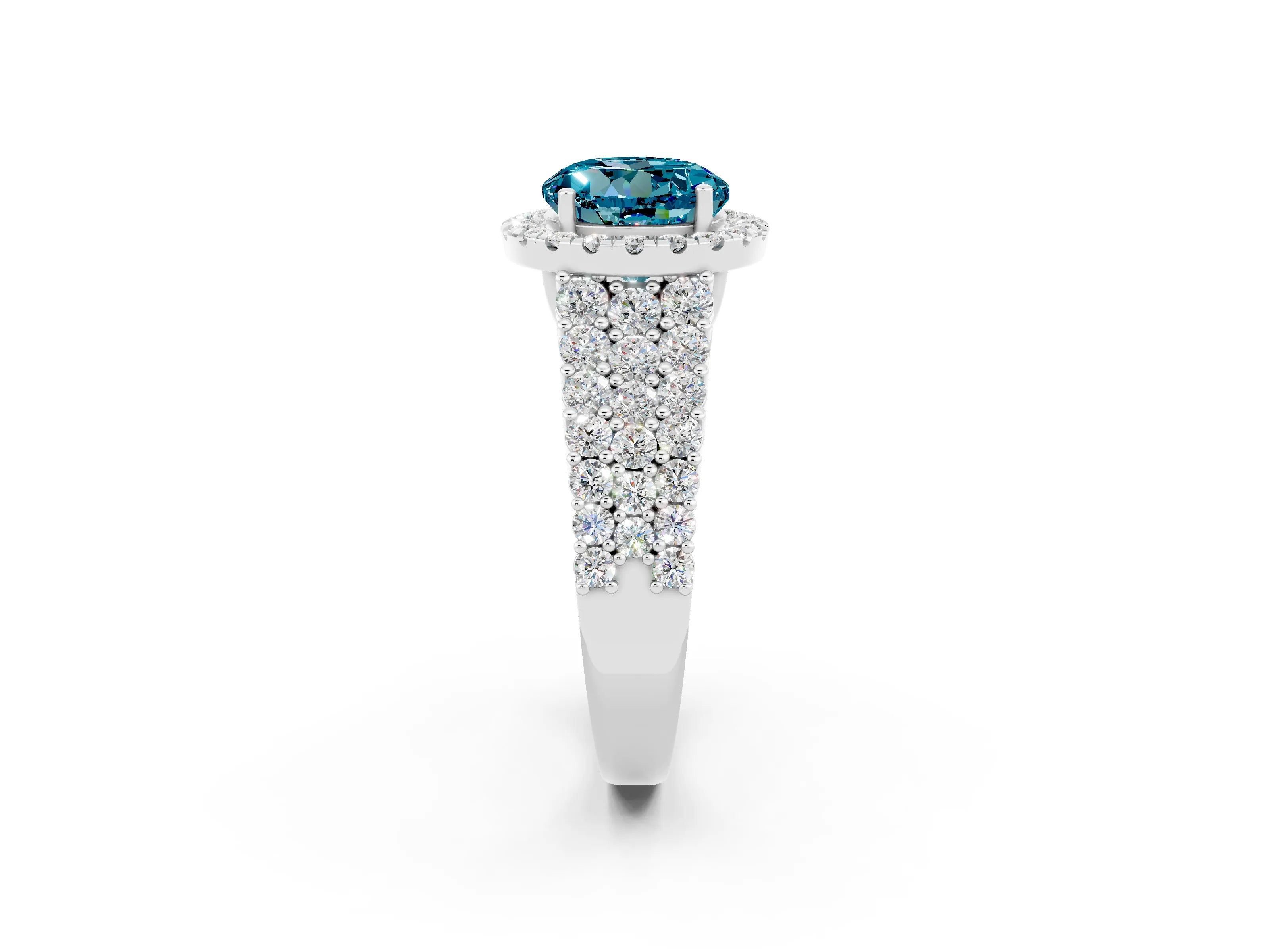White gold Round Cut Halo Pavé Diamond Engagement Ring with Split Shank and Four-Prong Setting_2
