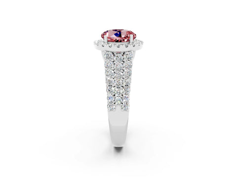 White gold Round Cut Halo Pavé Diamond Engagement Ring with Split Shank and Four-Prong Setting_2
