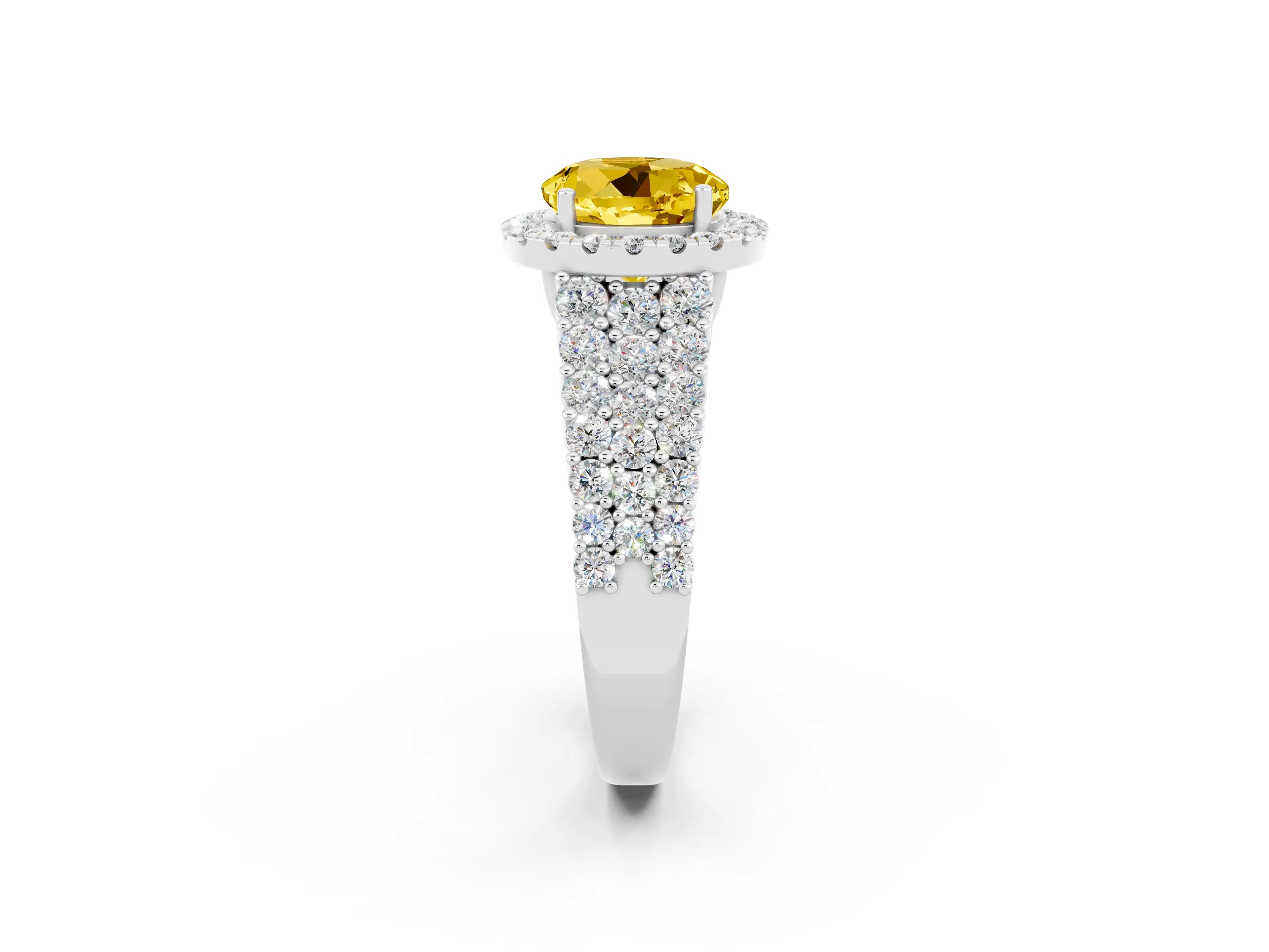 White gold Round Cut Halo Pavé Diamond Engagement Ring with Split Shank and Four-Prong Setting_2