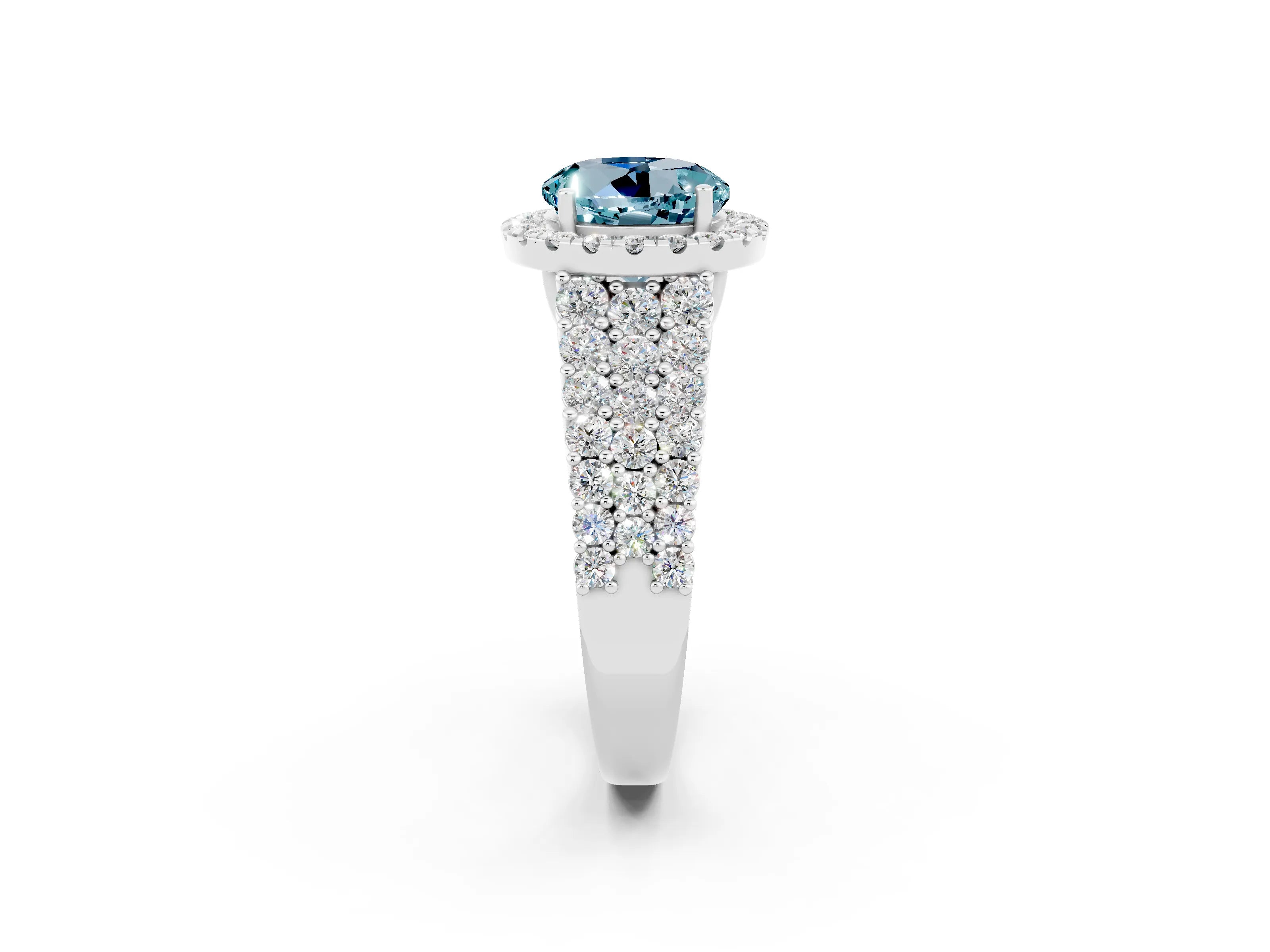 White gold Round Cut Halo Pavé Diamond Engagement Ring with Split Shank and Four-Prong Setting_2