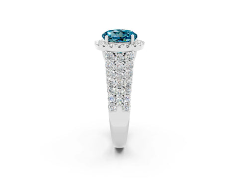 White gold Round Cut Halo Pavé Diamond Engagement Ring with Split Shank and Four-Prong Setting_2