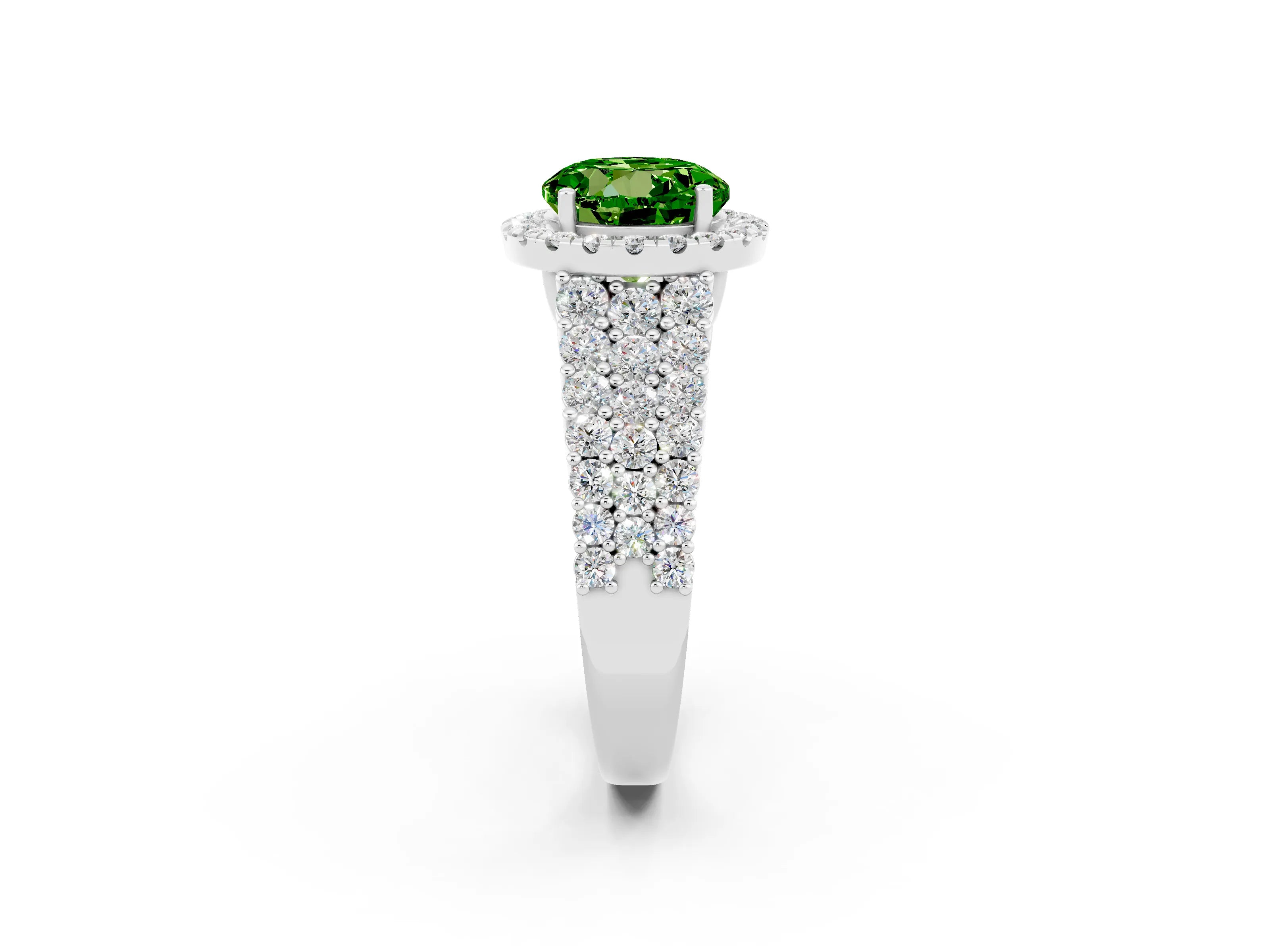 White gold Round Cut Halo Pavé Diamond Engagement Ring with Split Shank and Four-Prong Setting_2