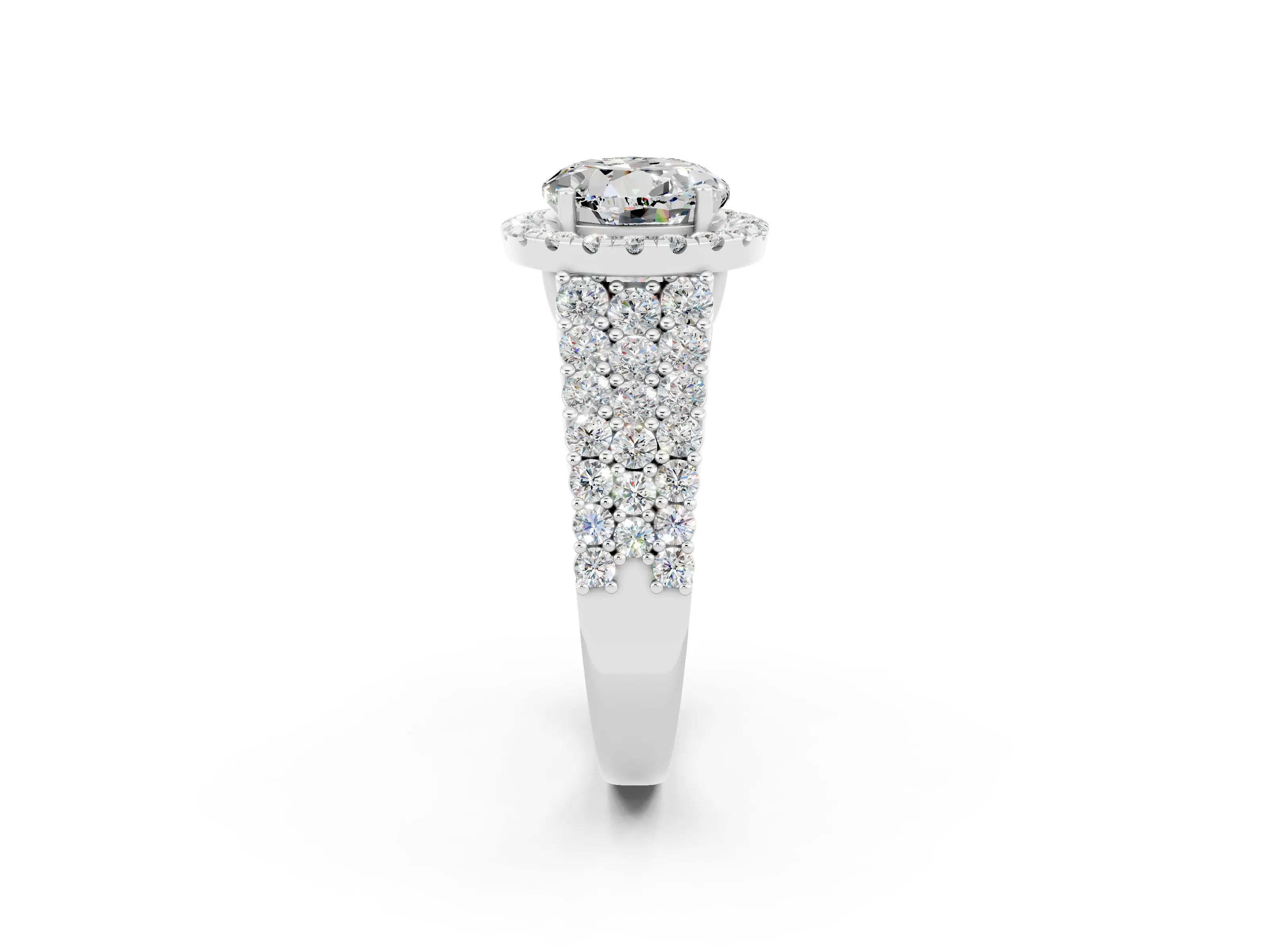 White gold Round Cut Halo Pavé Diamond Engagement Ring with Split Shank and Four-Prong Setting_2