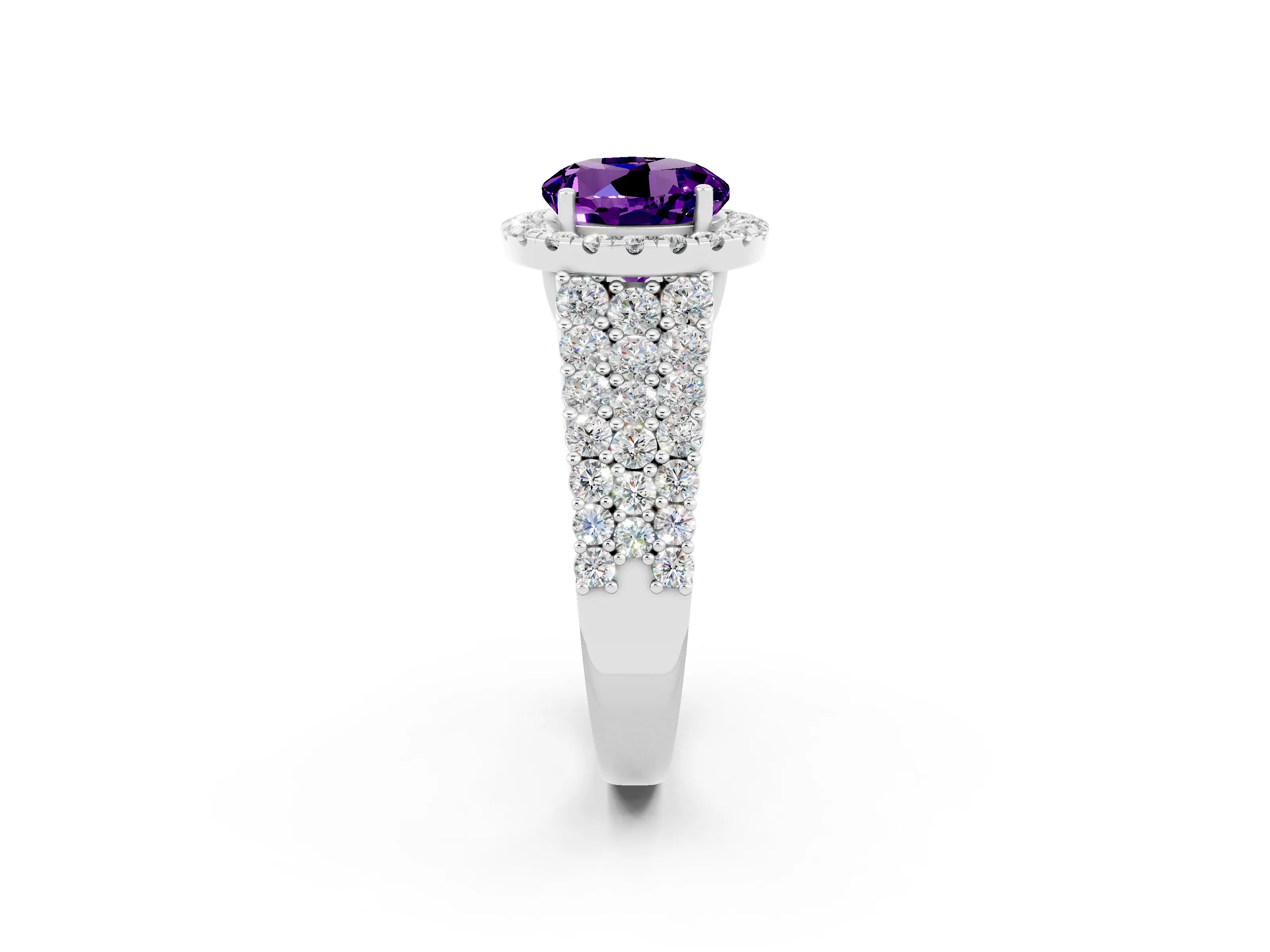 White gold Round Cut Halo Pavé Diamond Engagement Ring with Split Shank and Four-Prong Setting_2