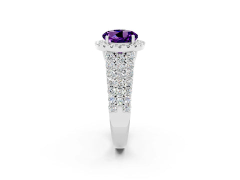 White gold Round Cut Halo Pavé Diamond Engagement Ring with Split Shank and Four-Prong Setting_2