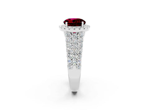 White gold Round Cut Halo Pavé Diamond Engagement Ring with Split Shank and Four-Prong Setting_2
