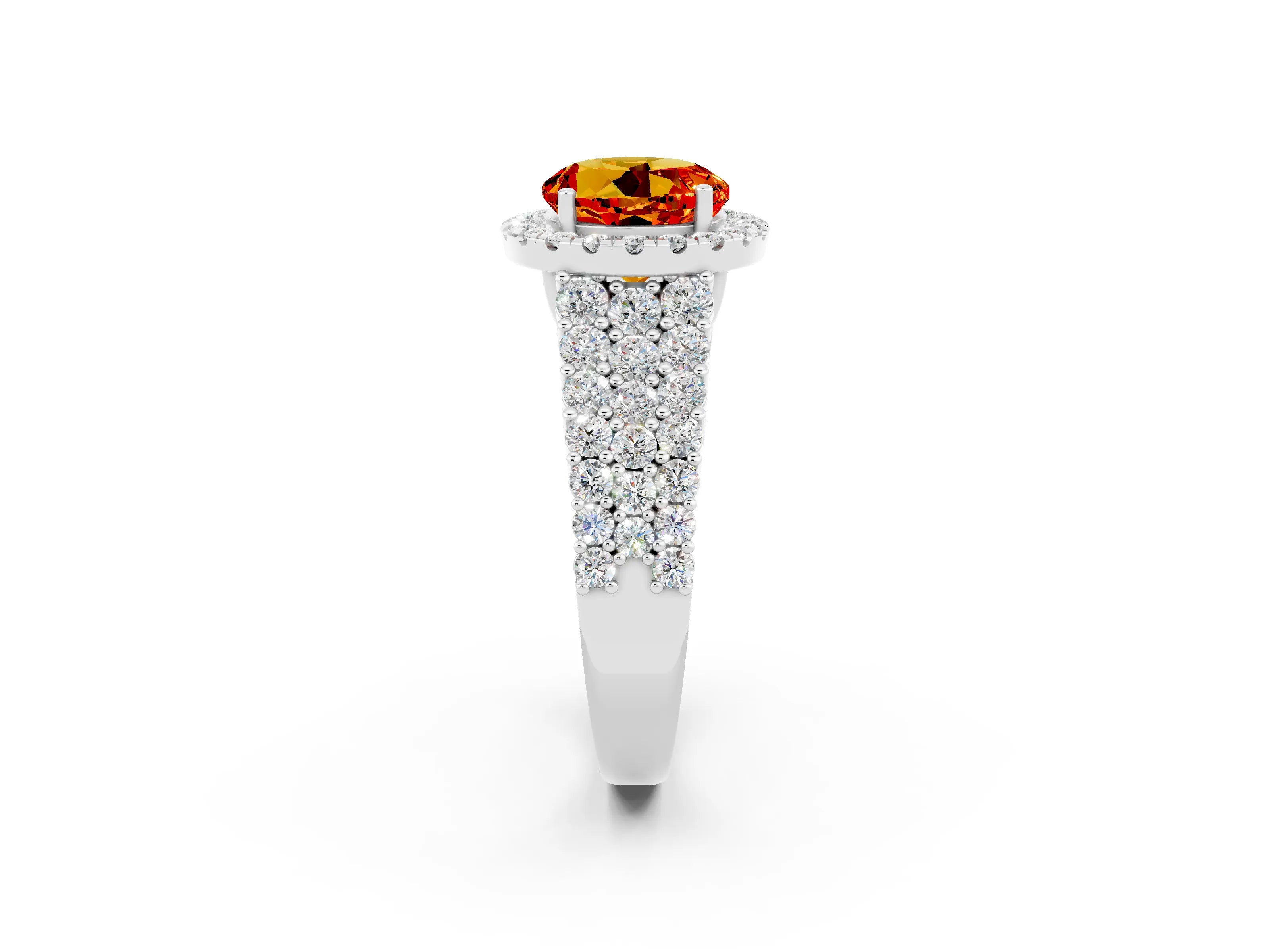 White gold Round Cut Halo Pavé Diamond Engagement Ring with Split Shank and Four-Prong Setting_2