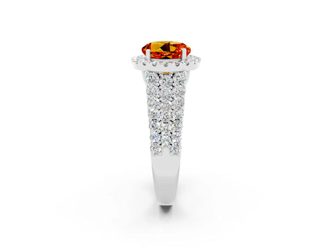 White gold Round Cut Halo Pavé Diamond Engagement Ring with Split Shank and Four-Prong Setting_2