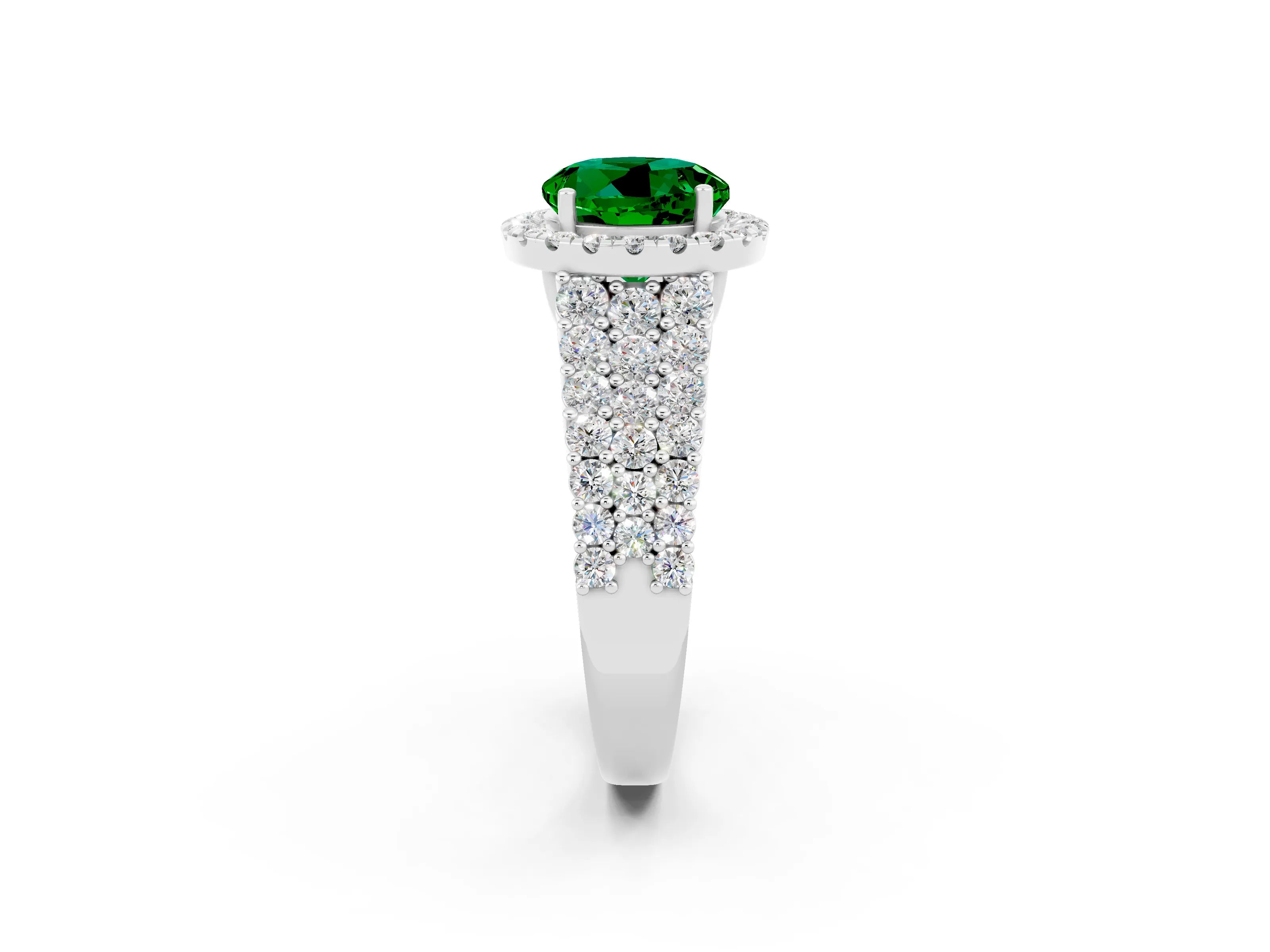 White gold Round Cut Halo Pavé Diamond Engagement Ring with Split Shank and Four-Prong Setting_2