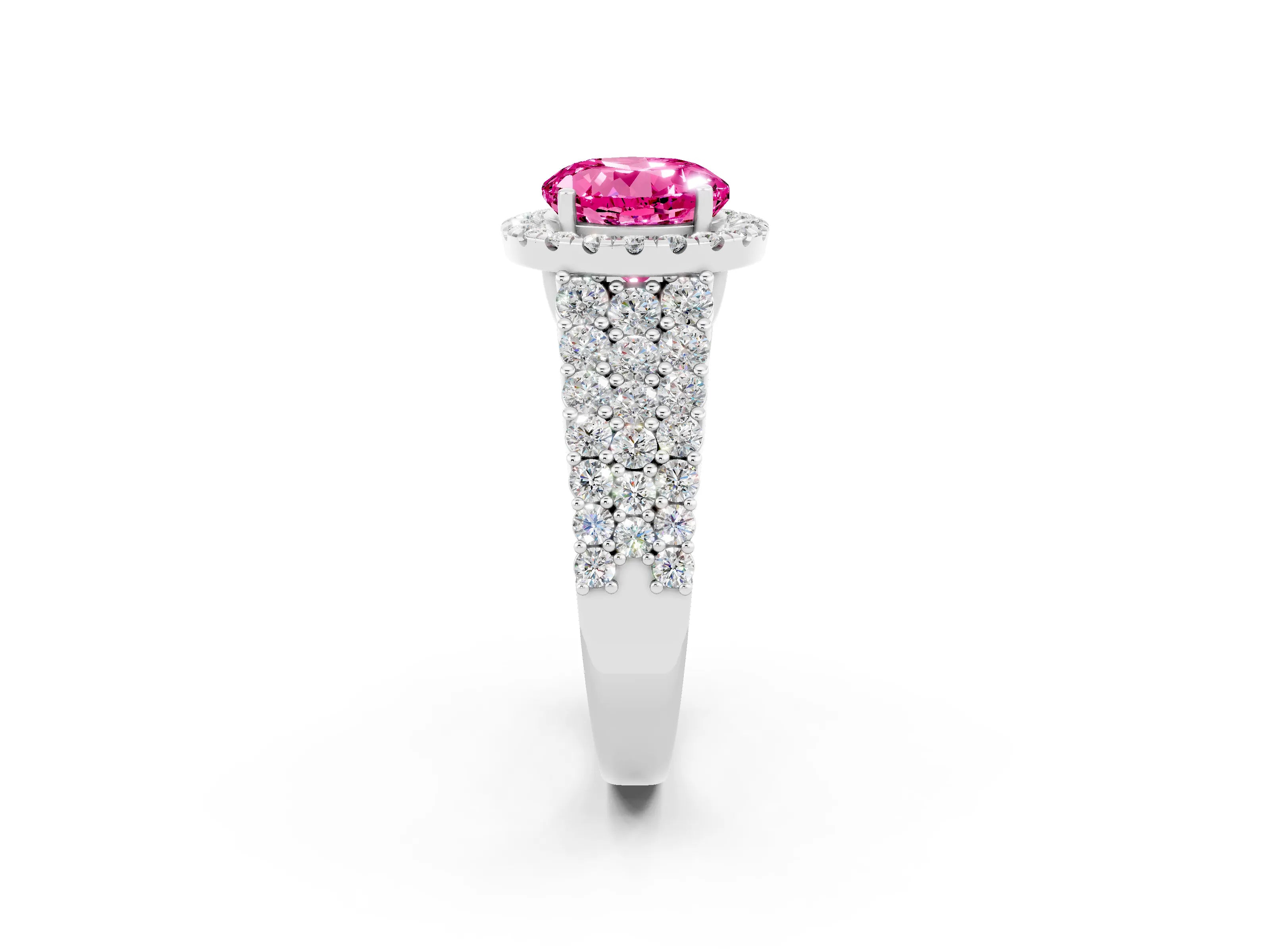 White gold Round Cut Halo Pavé Diamond Engagement Ring with Split Shank and Four-Prong Setting_2