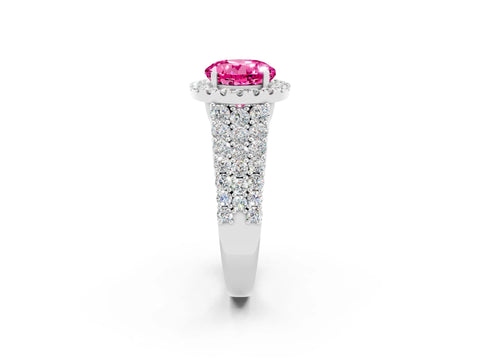 White gold Round Cut Halo Pavé Diamond Engagement Ring with Split Shank and Four-Prong Setting_2