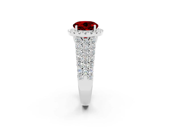 Platinum Round Cut Halo Pavé Diamond Engagement Ring with Split Shank and Four-Prong Setting
