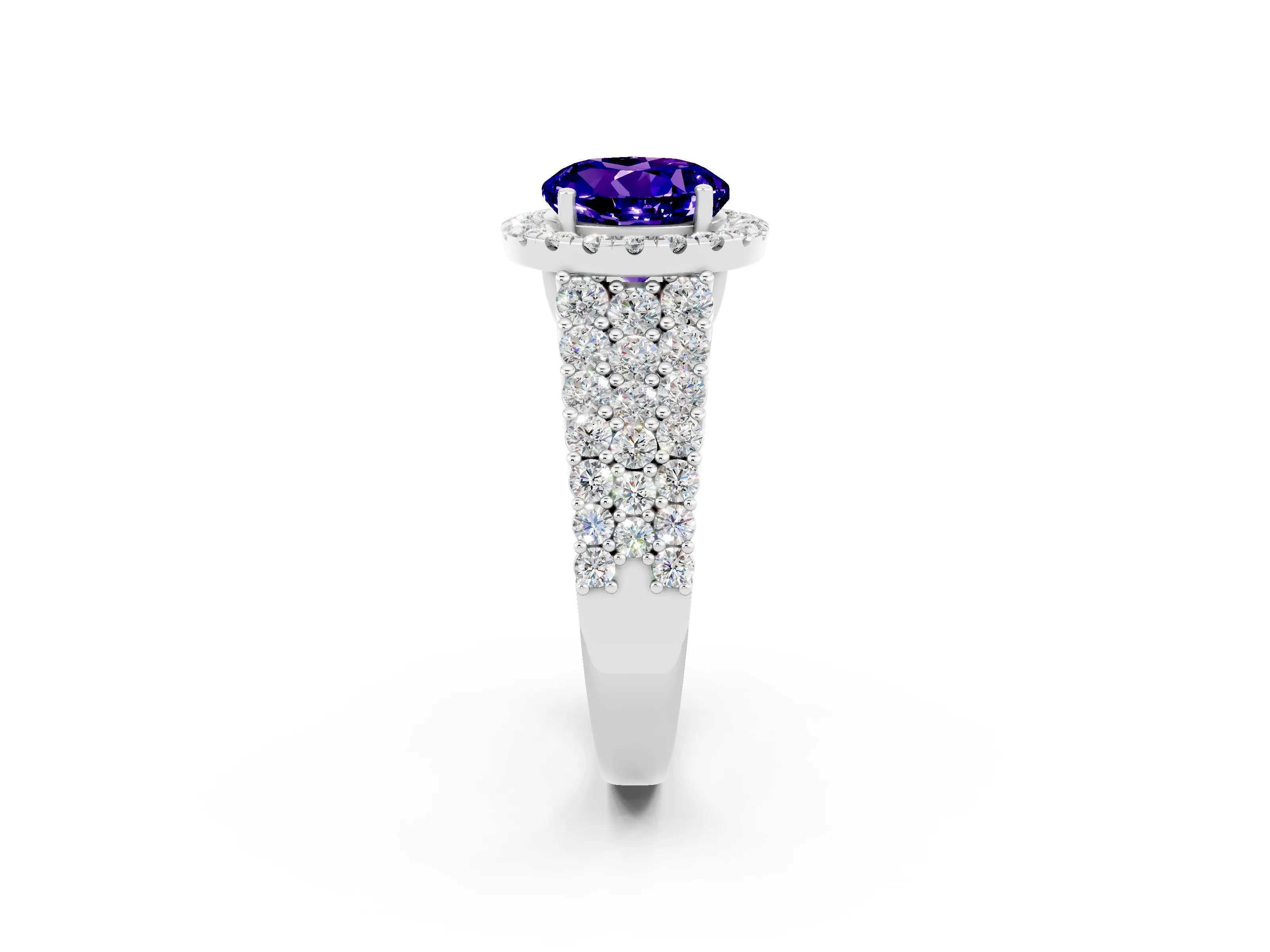 White gold Round Cut Halo Pavé Diamond Engagement Ring with Split Shank and Four-Prong Setting_2
