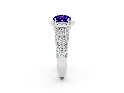 White gold Round Cut Halo Pavé Diamond Engagement Ring with Split Shank and Four-Prong Setting_2