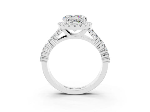 White gold Round Cut Halo Pavé Diamond Engagement Ring with Split Shank and Four-Prong Setting_3