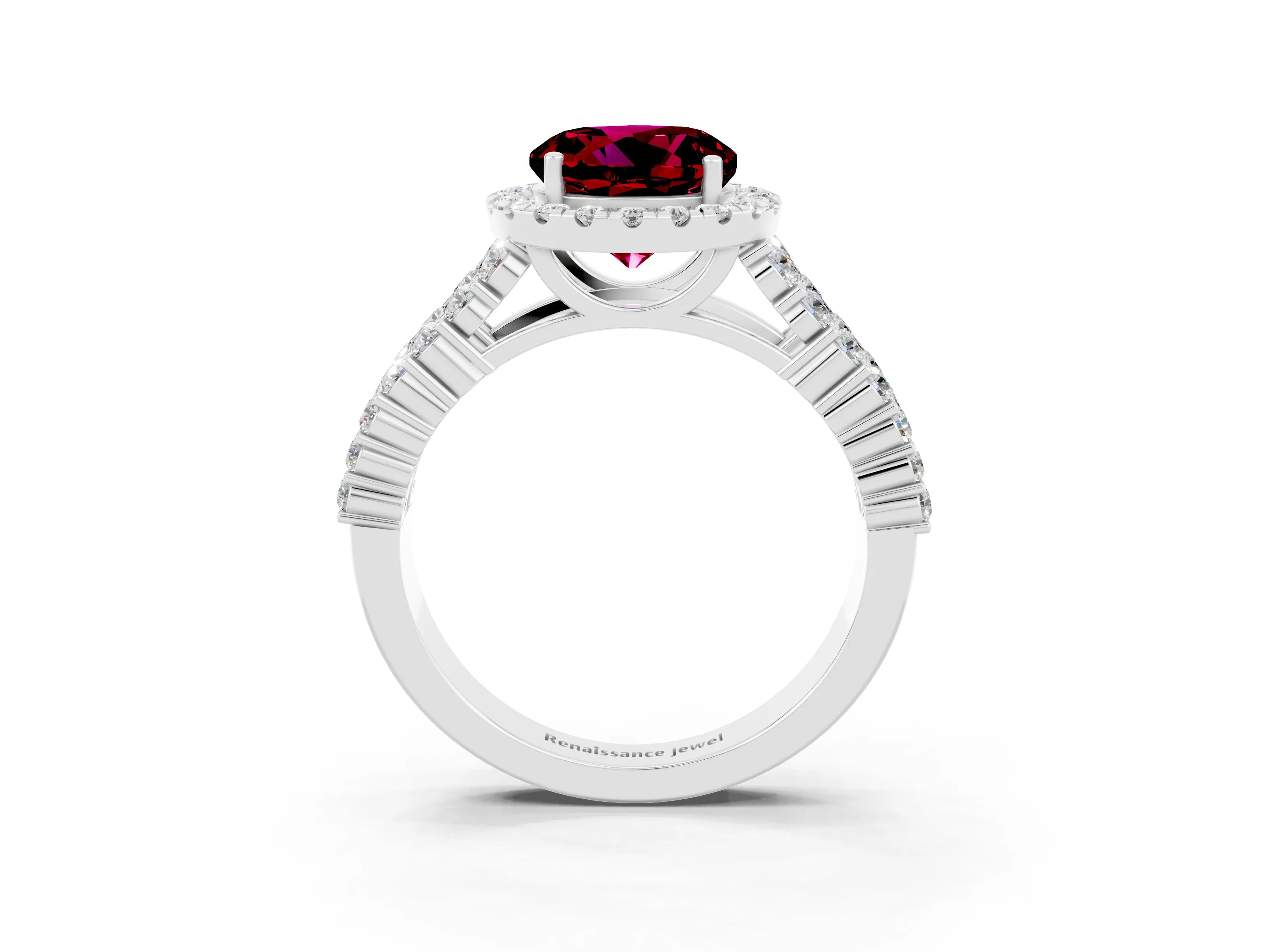 White gold Round Cut Halo Pavé Diamond Engagement Ring with Split Shank and Four-Prong Setting_3