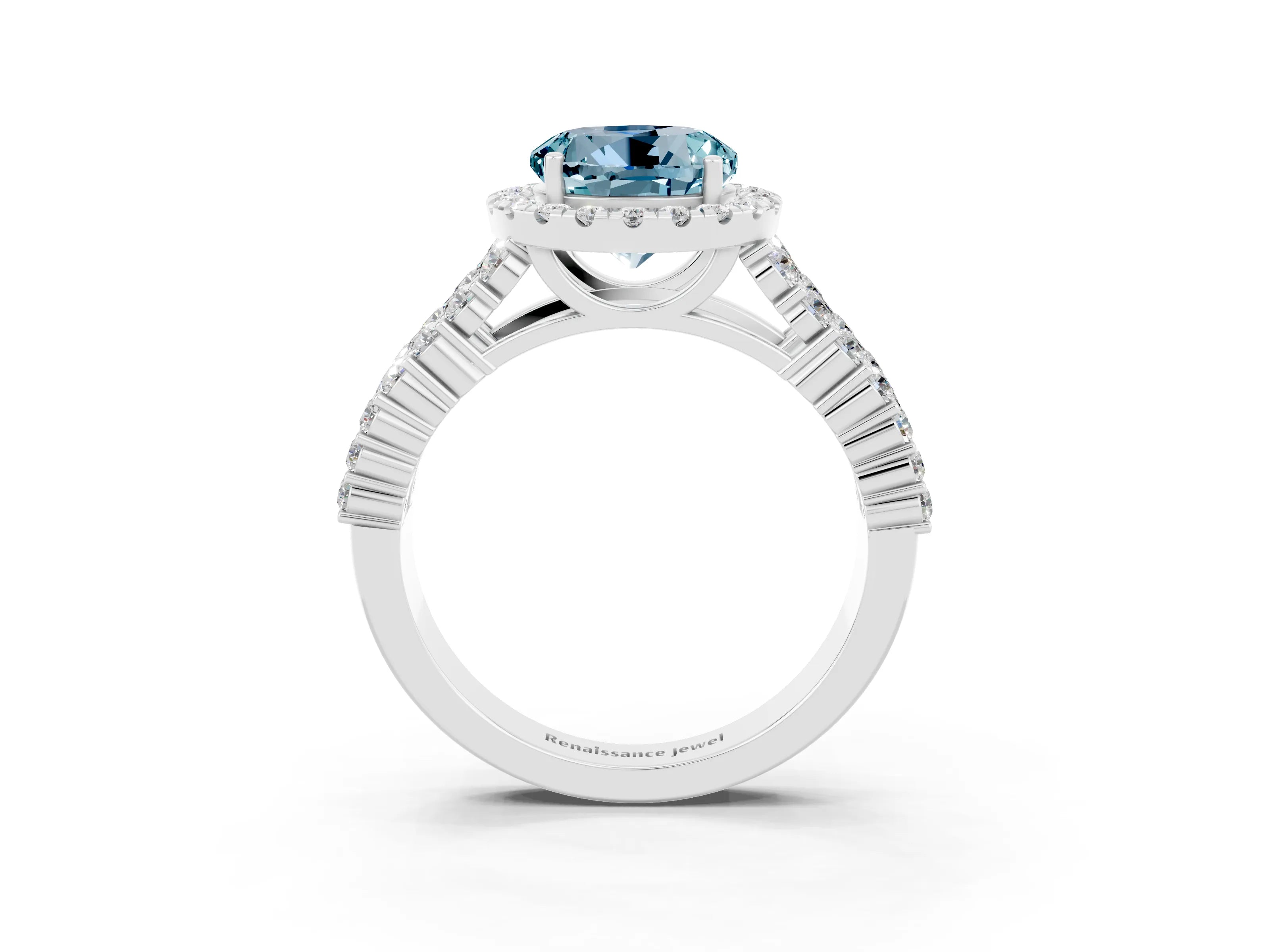 White gold Round Cut Halo Pavé Diamond Engagement Ring with Split Shank and Four-Prong Setting_3