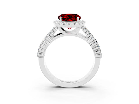 White gold Round Cut Halo Pavé Diamond Engagement Ring with Split Shank and Four-Prong Setting_3