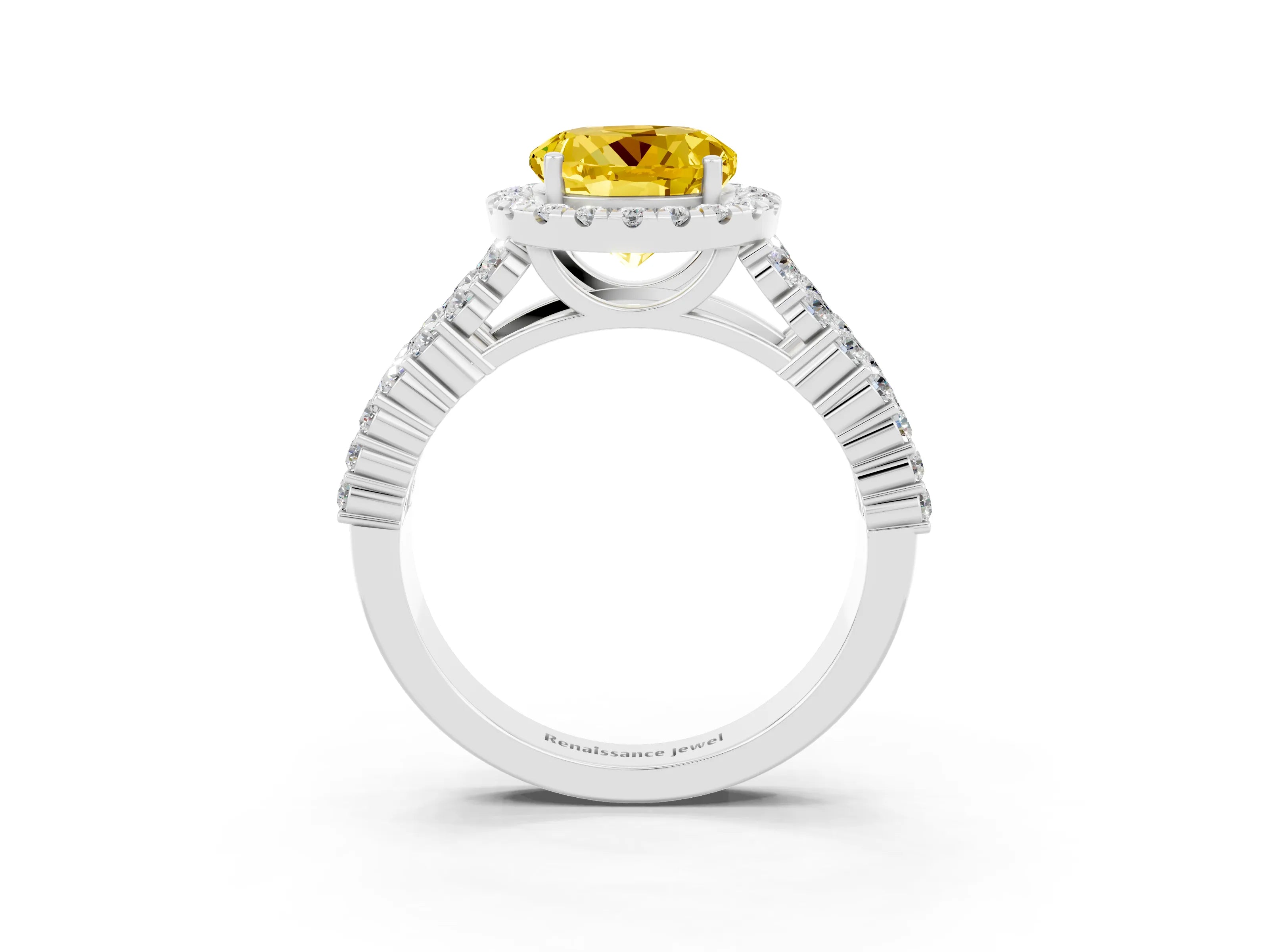 White gold Round Cut Halo Pavé Diamond Engagement Ring with Split Shank and Four-Prong Setting_3