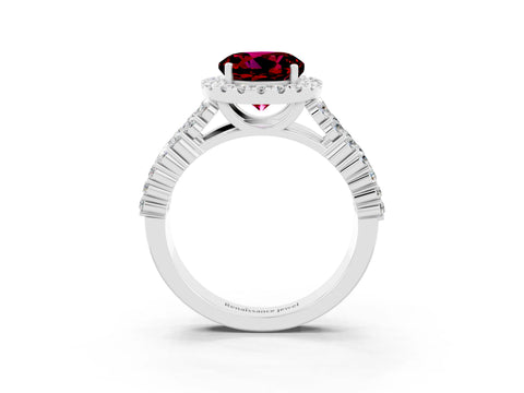 White gold Round Cut Halo Pavé Diamond Engagement Ring with Split Shank and Four-Prong Setting_3