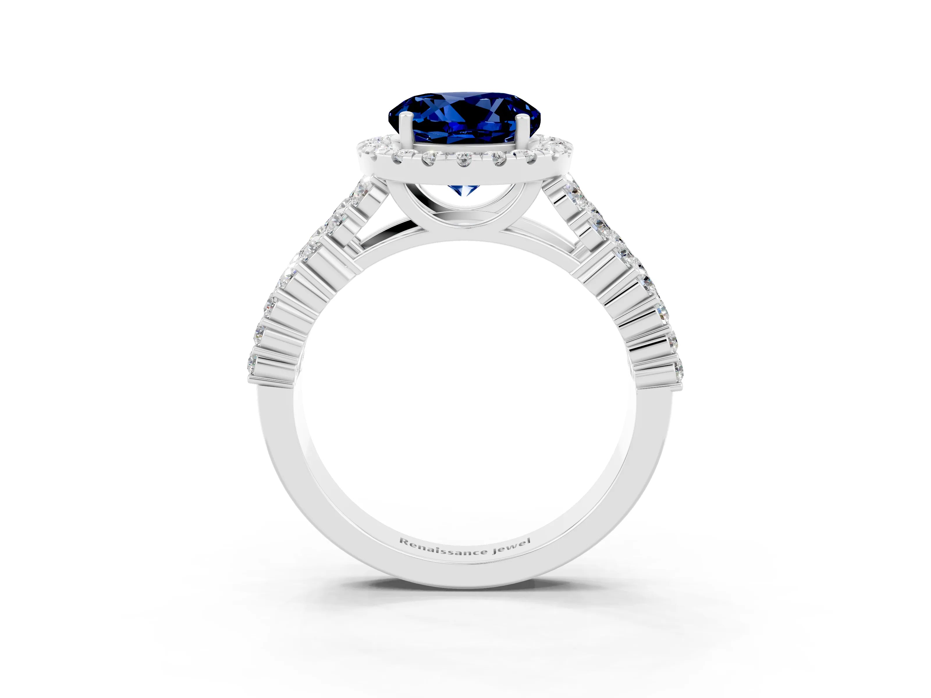 White gold Round Cut Halo Pavé Diamond Engagement Ring with Split Shank and Four-Prong Setting_3