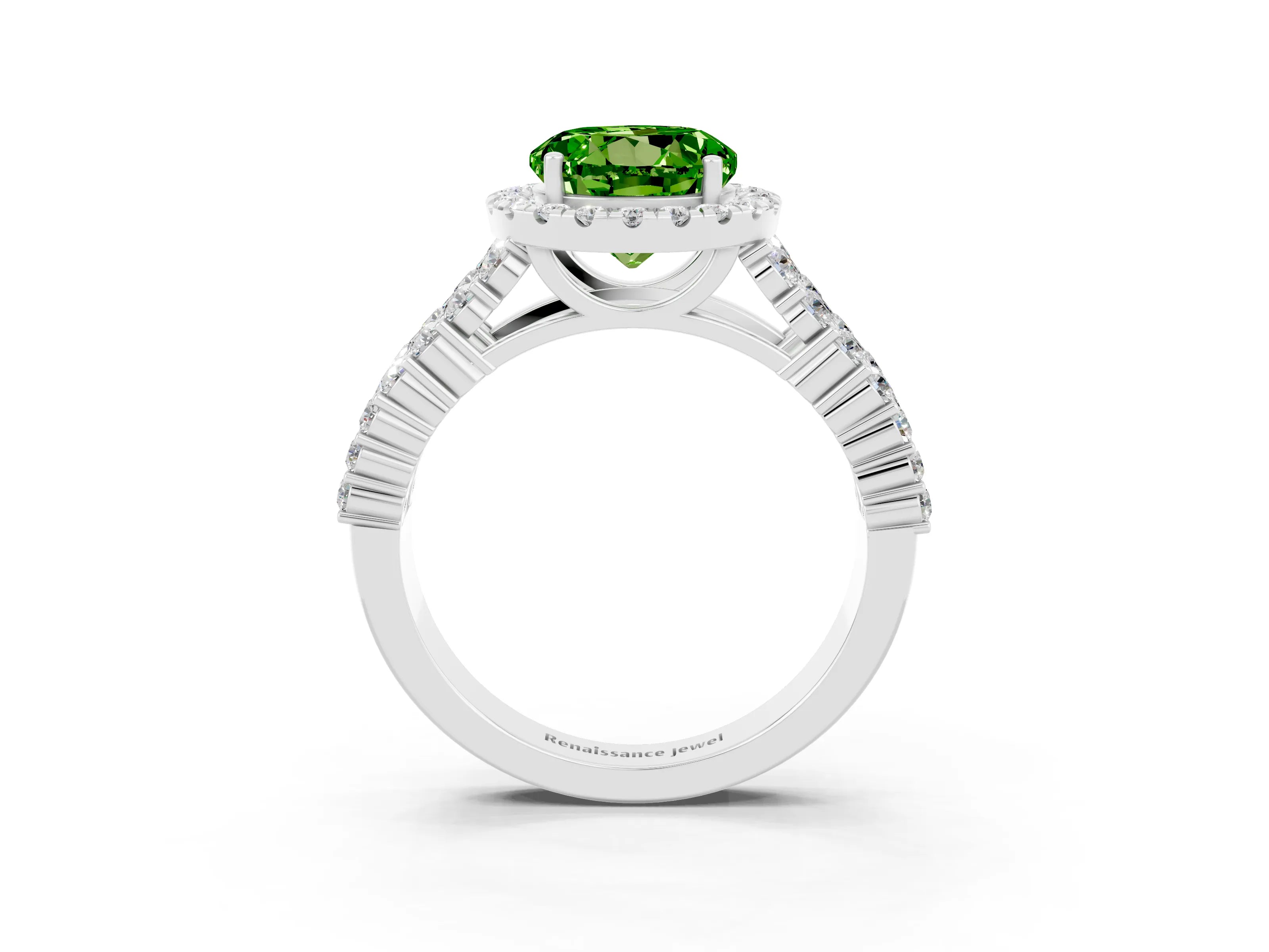 White gold Round Cut Halo Pavé Diamond Engagement Ring with Split Shank and Four-Prong Setting_3