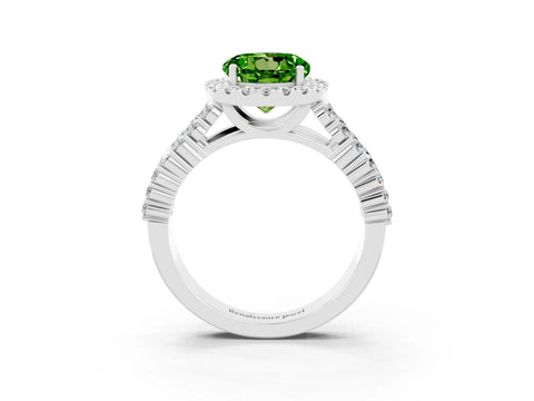 White gold Round Cut Halo Pavé Diamond Engagement Ring with Split Shank and Four-Prong Setting_3