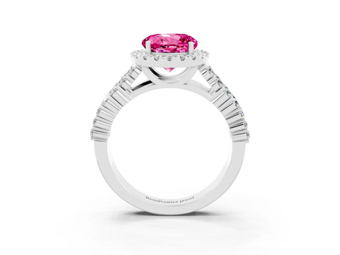 White gold Round Cut Halo Pavé Diamond Engagement Ring with Split Shank and Four-Prong Setting_3