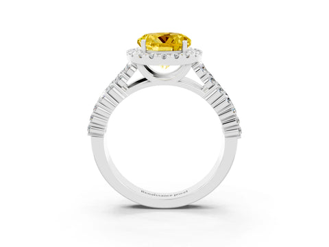 White gold Round Cut Halo Pavé Diamond Engagement Ring with Split Shank and Four-Prong Setting_3