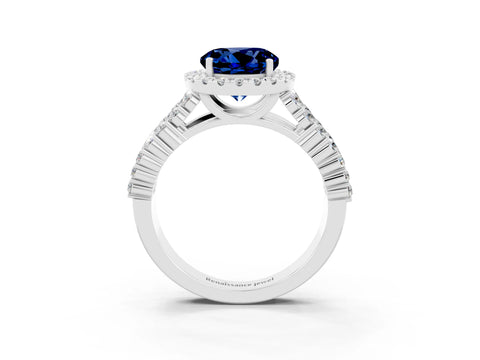 White gold Round Cut Halo Pavé Diamond Engagement Ring with Split Shank and Four-Prong Setting_3