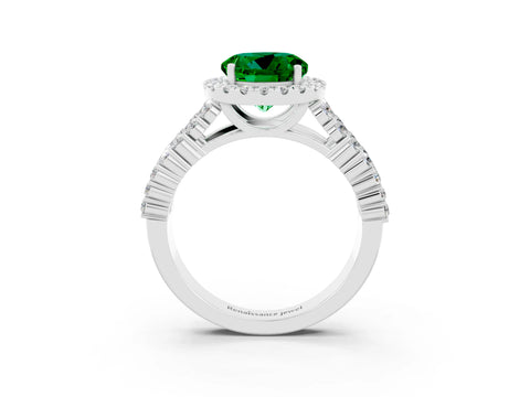 White gold Round Cut Halo Pavé Diamond Engagement Ring with Split Shank and Four-Prong Setting_3