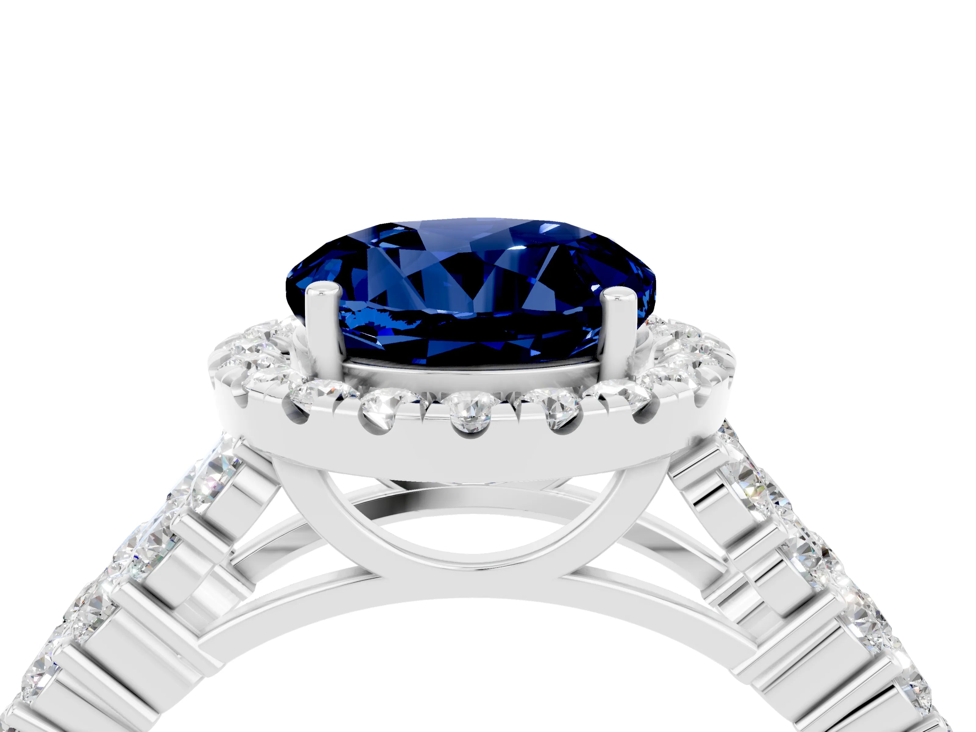 White gold Round Cut Halo Pavé Diamond Engagement Ring with Split Shank and Four-Prong Setting_4