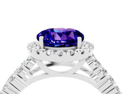 White gold Round Cut Halo Pavé Diamond Engagement Ring with Split Shank and Four-Prong Setting_4