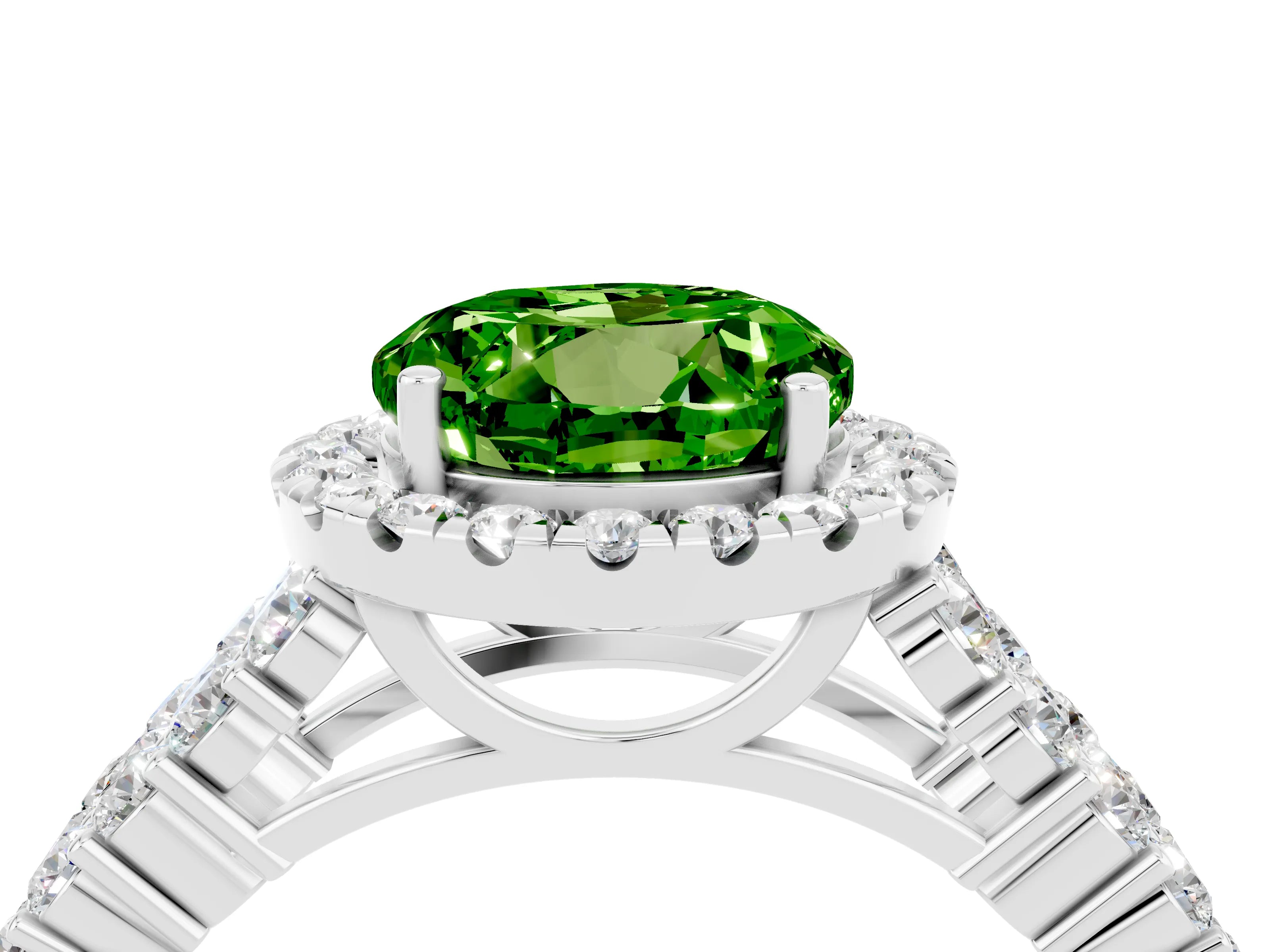 White gold Round Cut Halo Pavé Diamond Engagement Ring with Split Shank and Four-Prong Setting_4