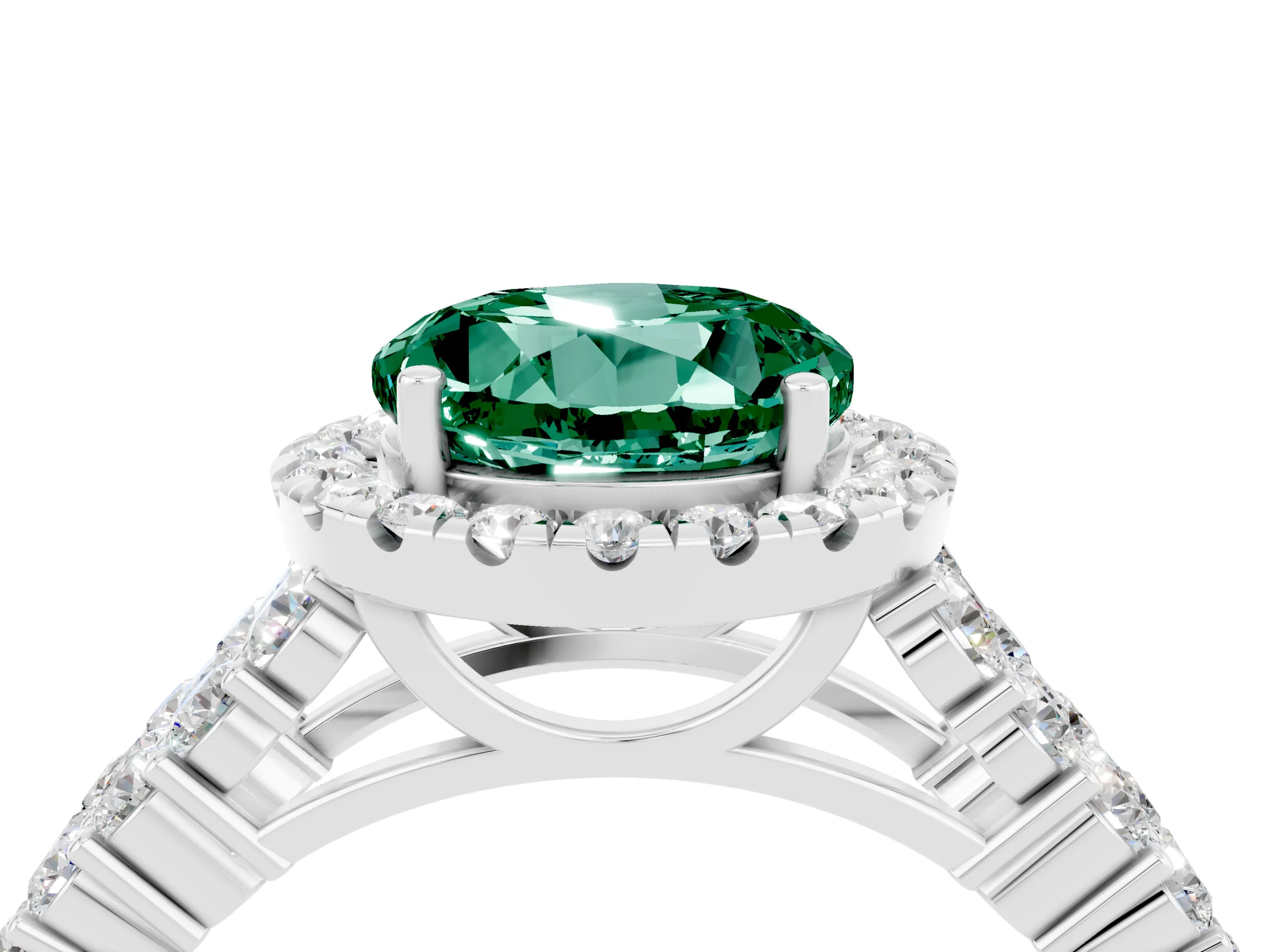White gold Round Cut Halo Pavé Diamond Engagement Ring with Split Shank and Four-Prong Setting_4