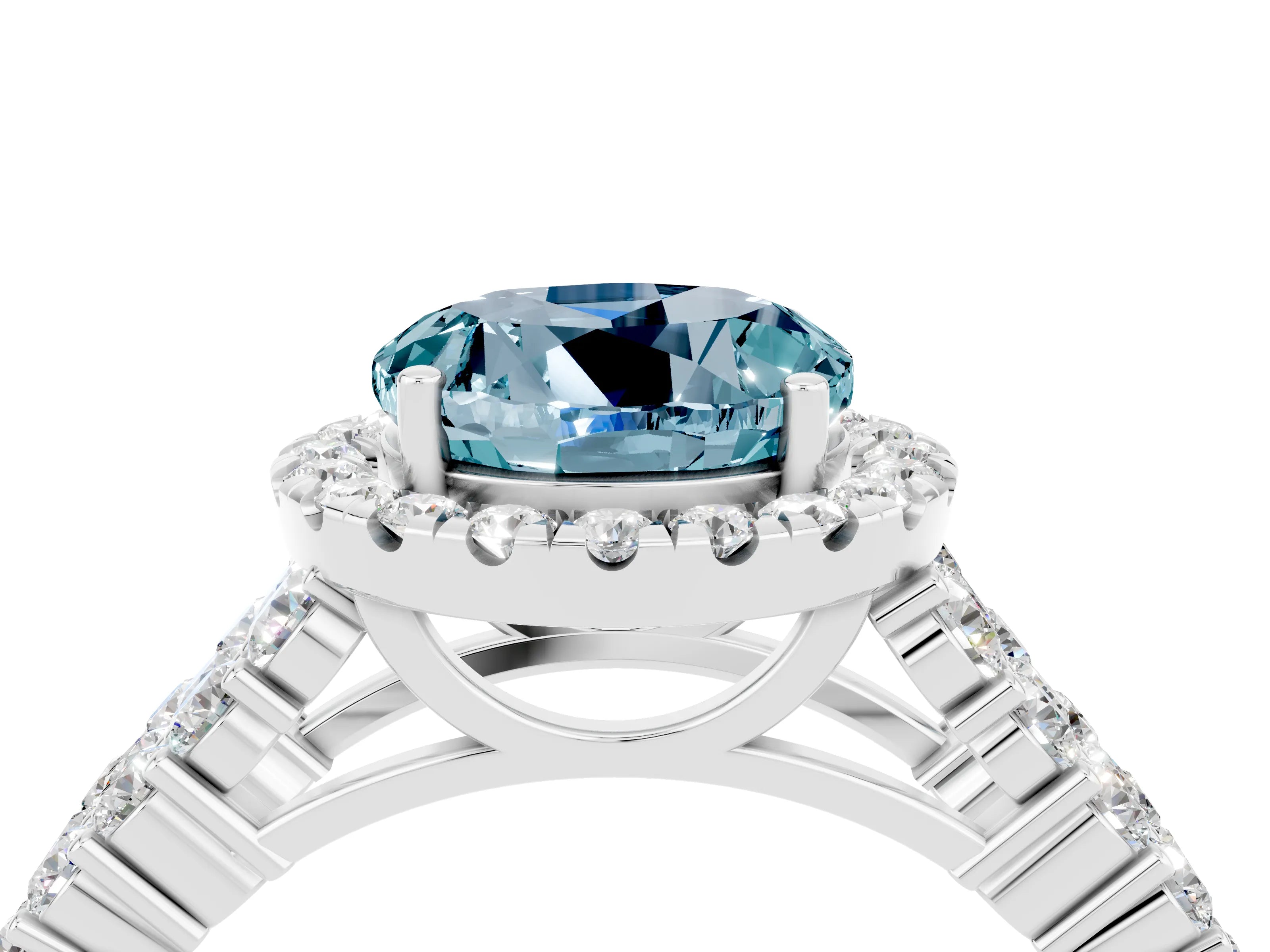 White gold Round Cut Halo Pavé Diamond Engagement Ring with Split Shank and Four-Prong Setting_4