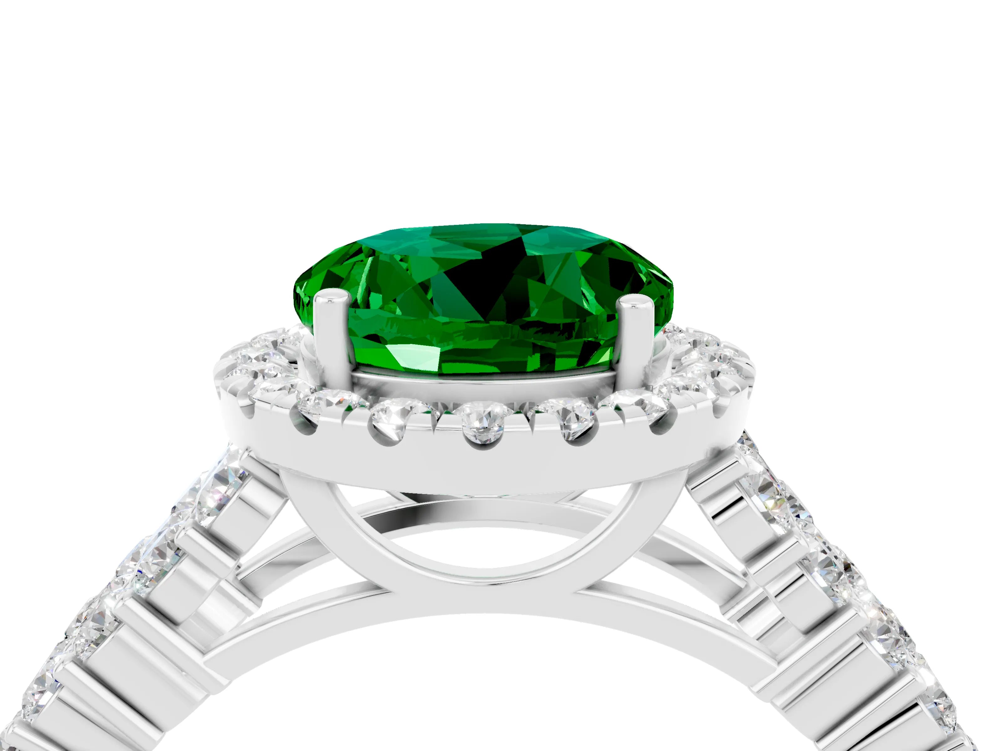 White gold Round Cut Halo Pavé Diamond Engagement Ring with Split Shank and Four-Prong Setting_4
