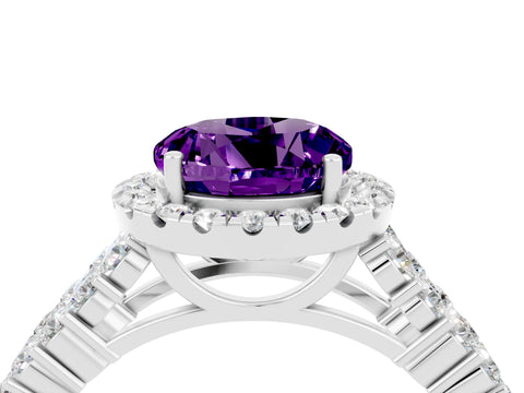 White gold Round Cut Halo Pavé Diamond Engagement Ring with Split Shank and Four-Prong Setting_4