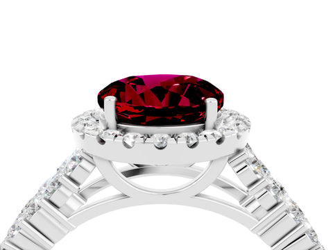 White gold Round Cut Halo Pavé Diamond Engagement Ring with Split Shank and Four-Prong Setting_4