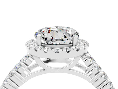 White gold Round Cut Halo Pavé Diamond Engagement Ring with Split Shank and Four-Prong Setting_4