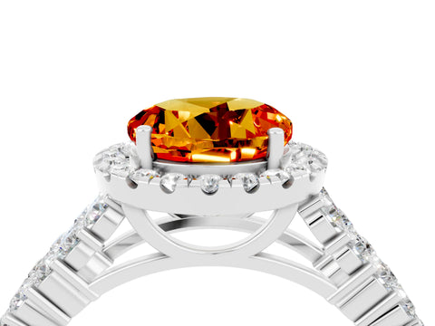 White gold Round Cut Halo Pavé Diamond Engagement Ring with Split Shank and Four-Prong Setting_4