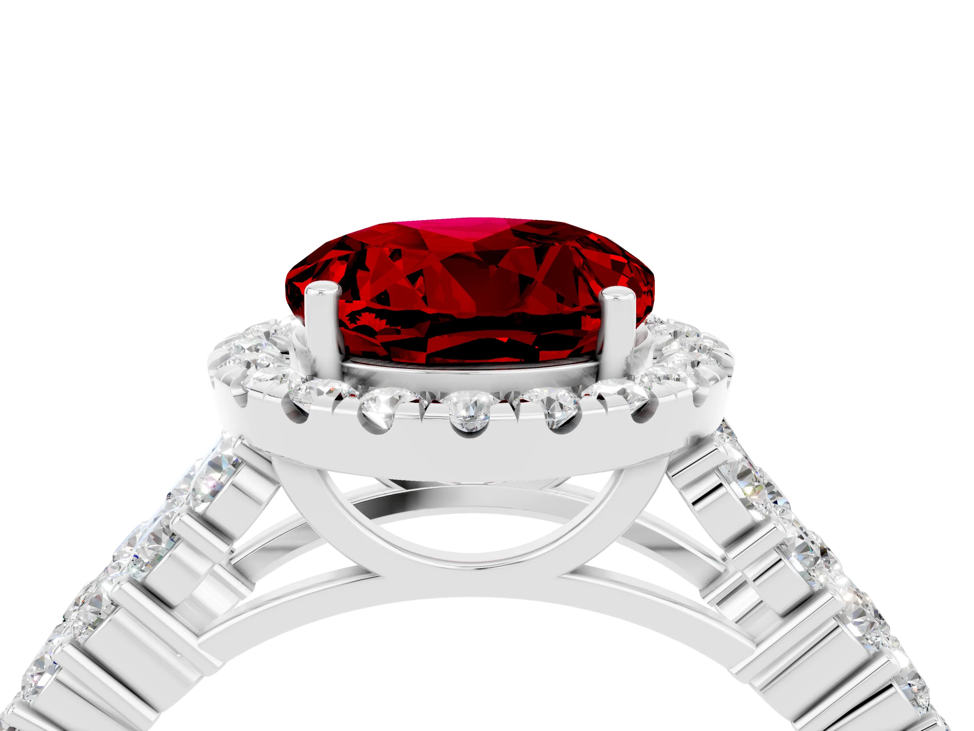 White gold Round Cut Halo Pavé Diamond Engagement Ring with Split Shank and Four-Prong Setting_4