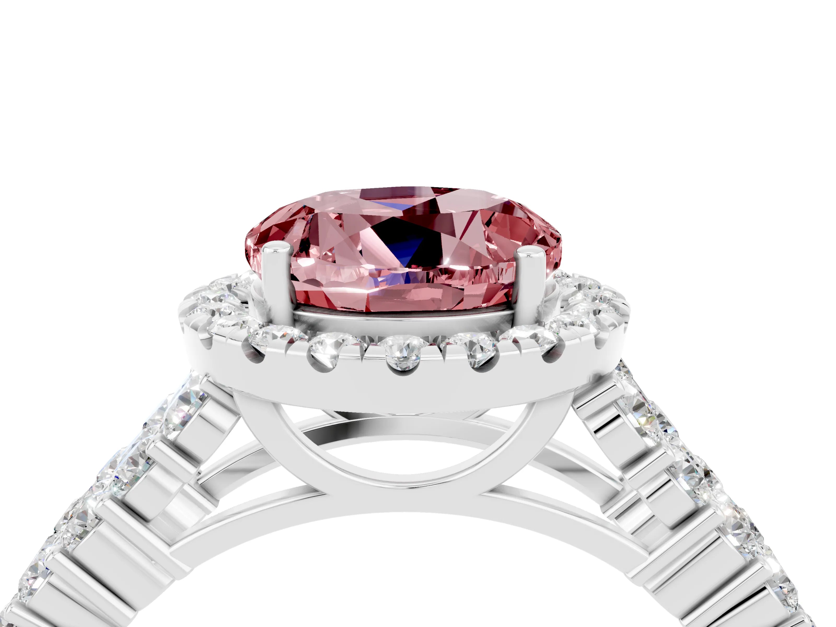 White gold Round Cut Halo Pavé Diamond Engagement Ring with Split Shank and Four-Prong Setting_4