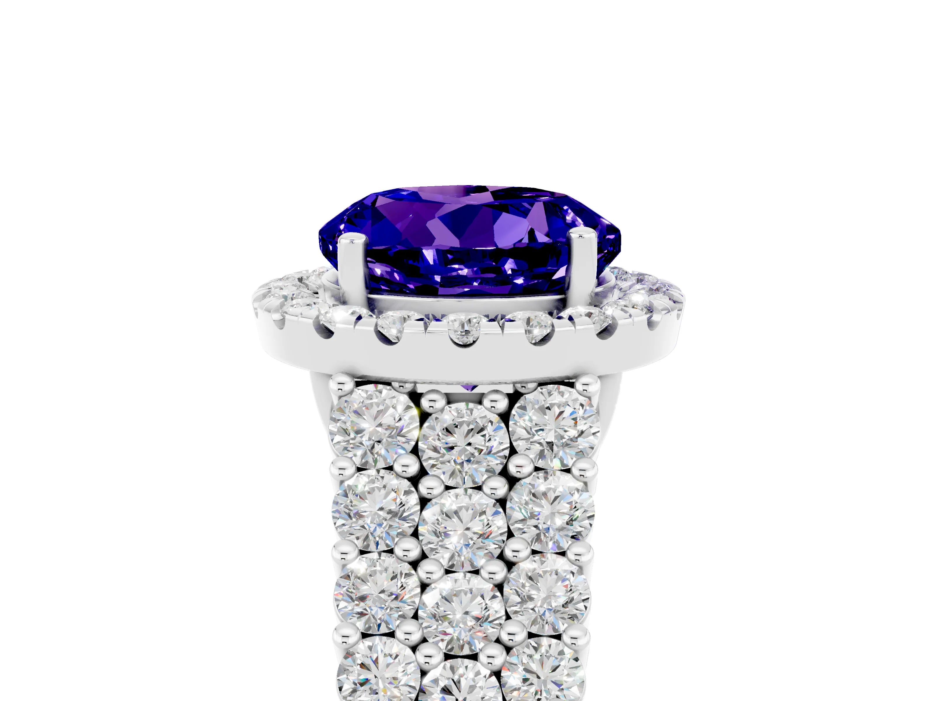 White gold Round Cut Halo Pavé Diamond Engagement Ring with Split Shank and Four-Prong Setting_5