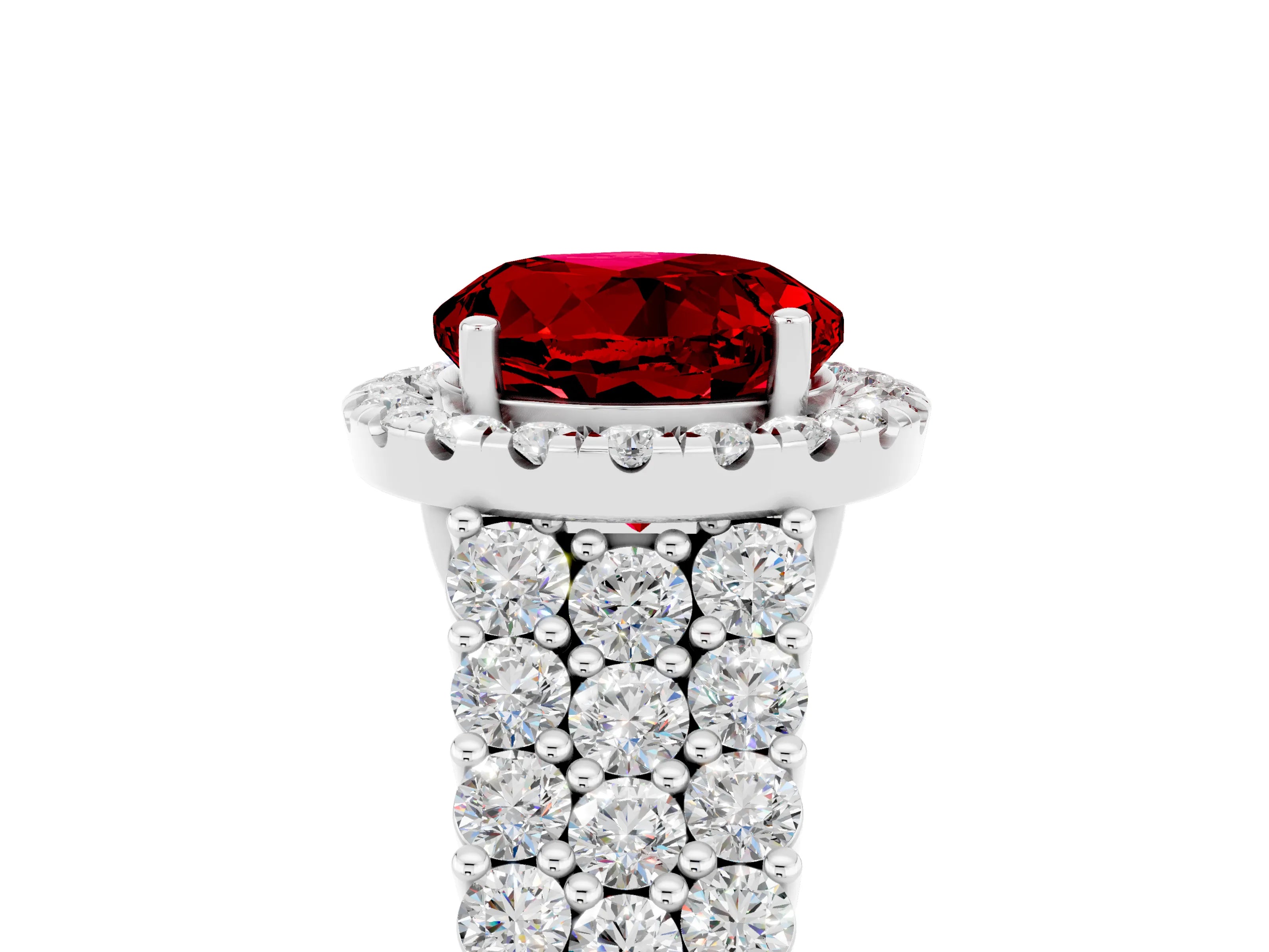 White gold Round Cut Halo Pavé Diamond Engagement Ring with Split Shank and Four-Prong Setting_5