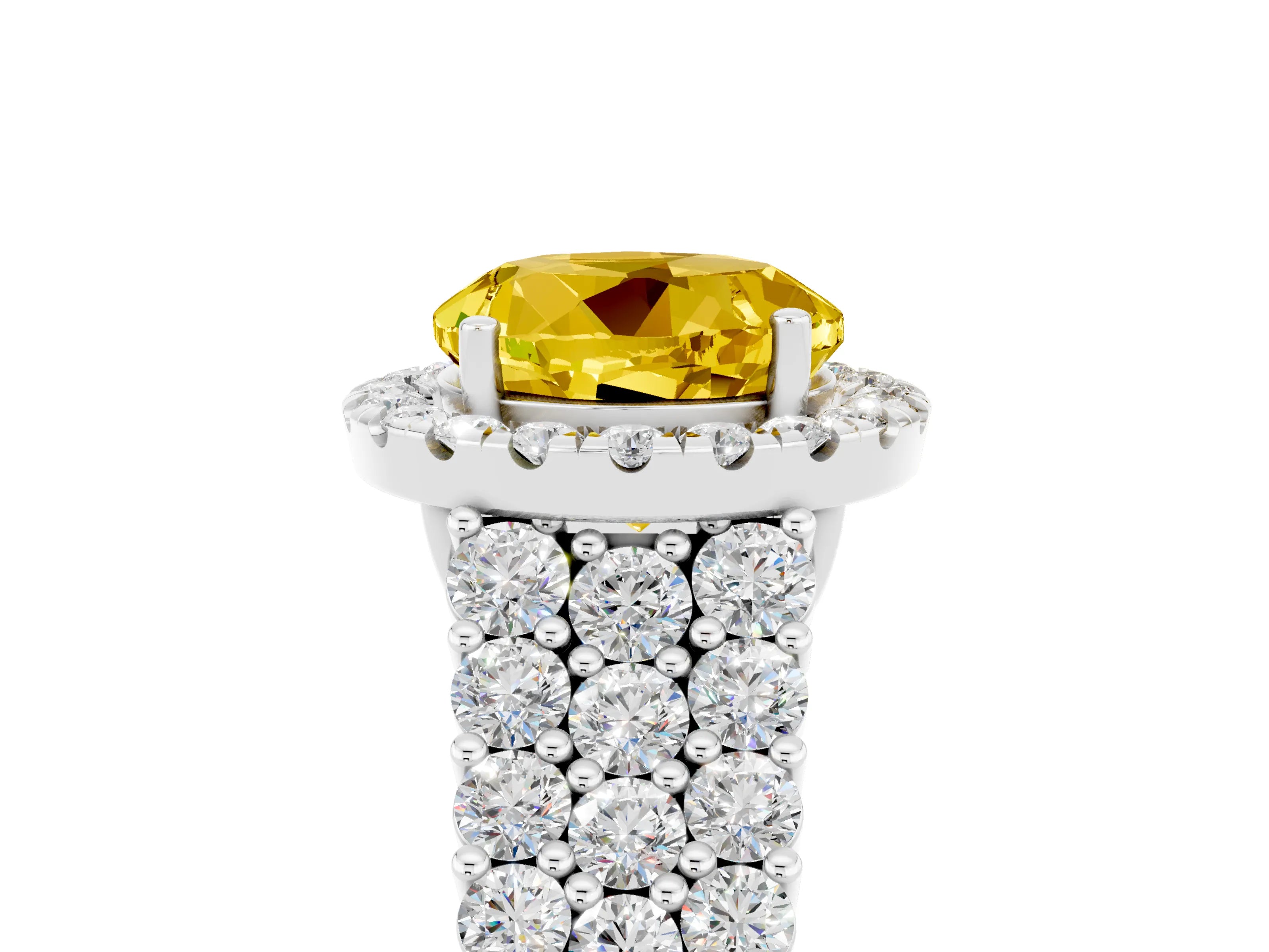 White gold Round Cut Halo Pavé Diamond Engagement Ring with Split Shank and Four-Prong Setting_5