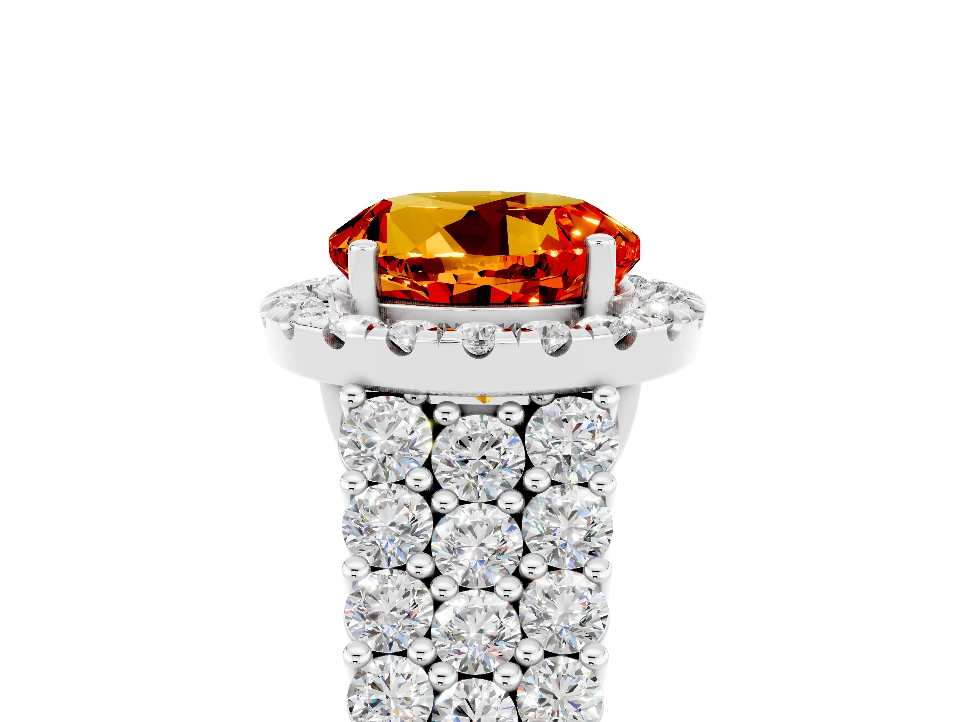 White gold Round Cut Halo Pavé Diamond Engagement Ring with Split Shank and Four-Prong Setting_5