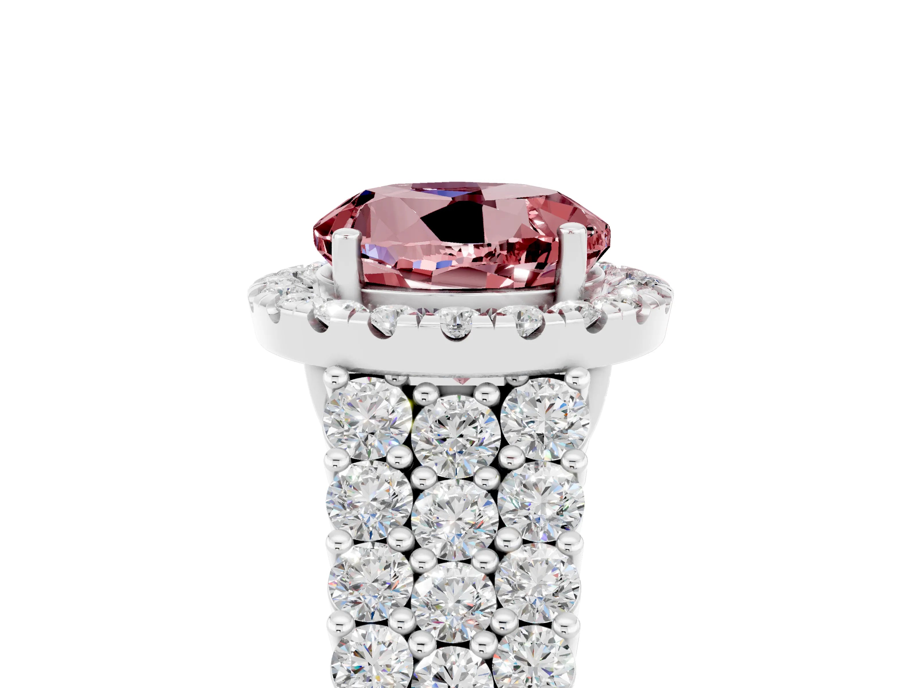 White gold Round Cut Halo Pavé Diamond Engagement Ring with Split Shank and Four-Prong Setting_5