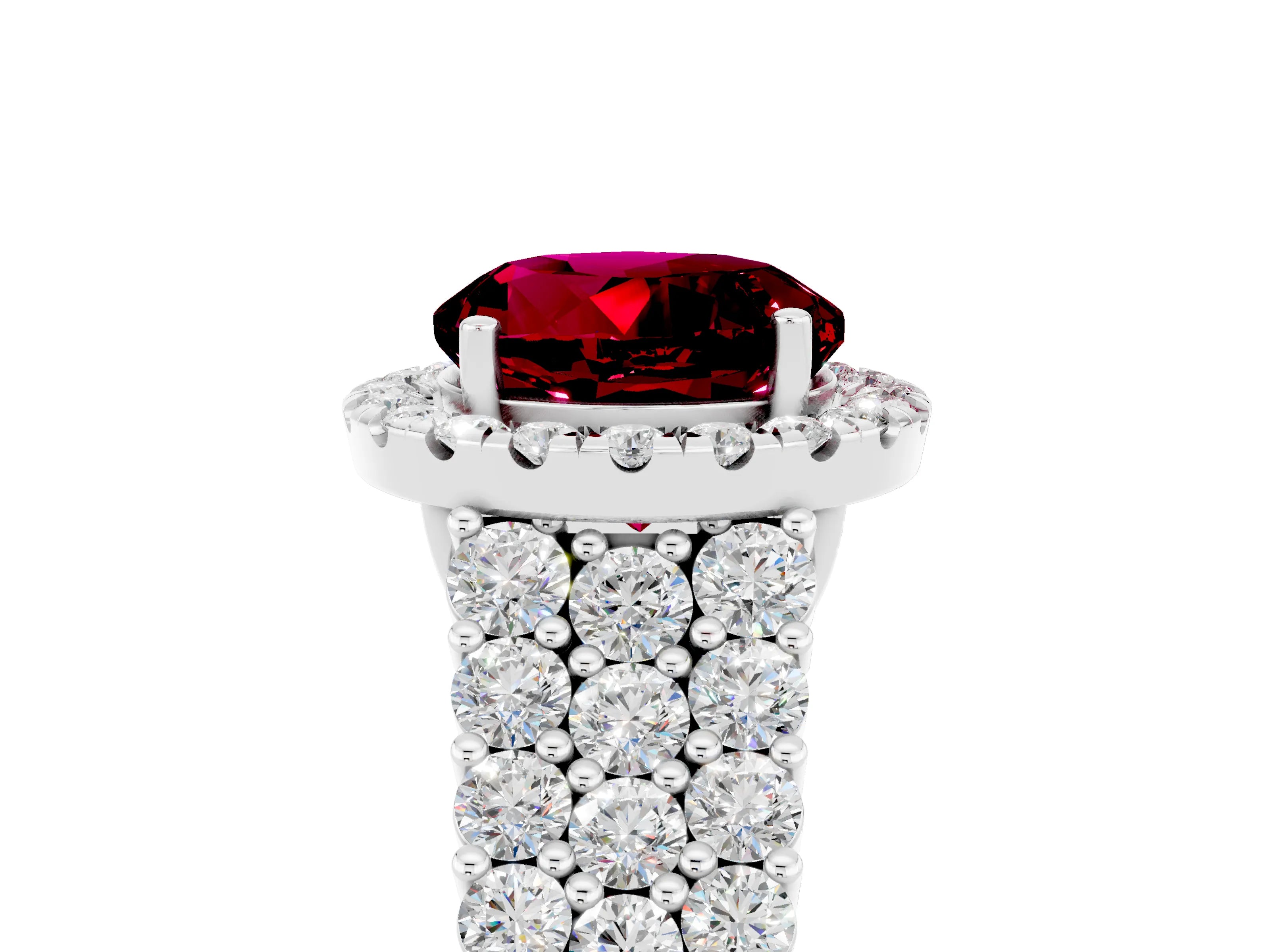 White gold Round Cut Halo Pavé Diamond Engagement Ring with Split Shank and Four-Prong Setting_5